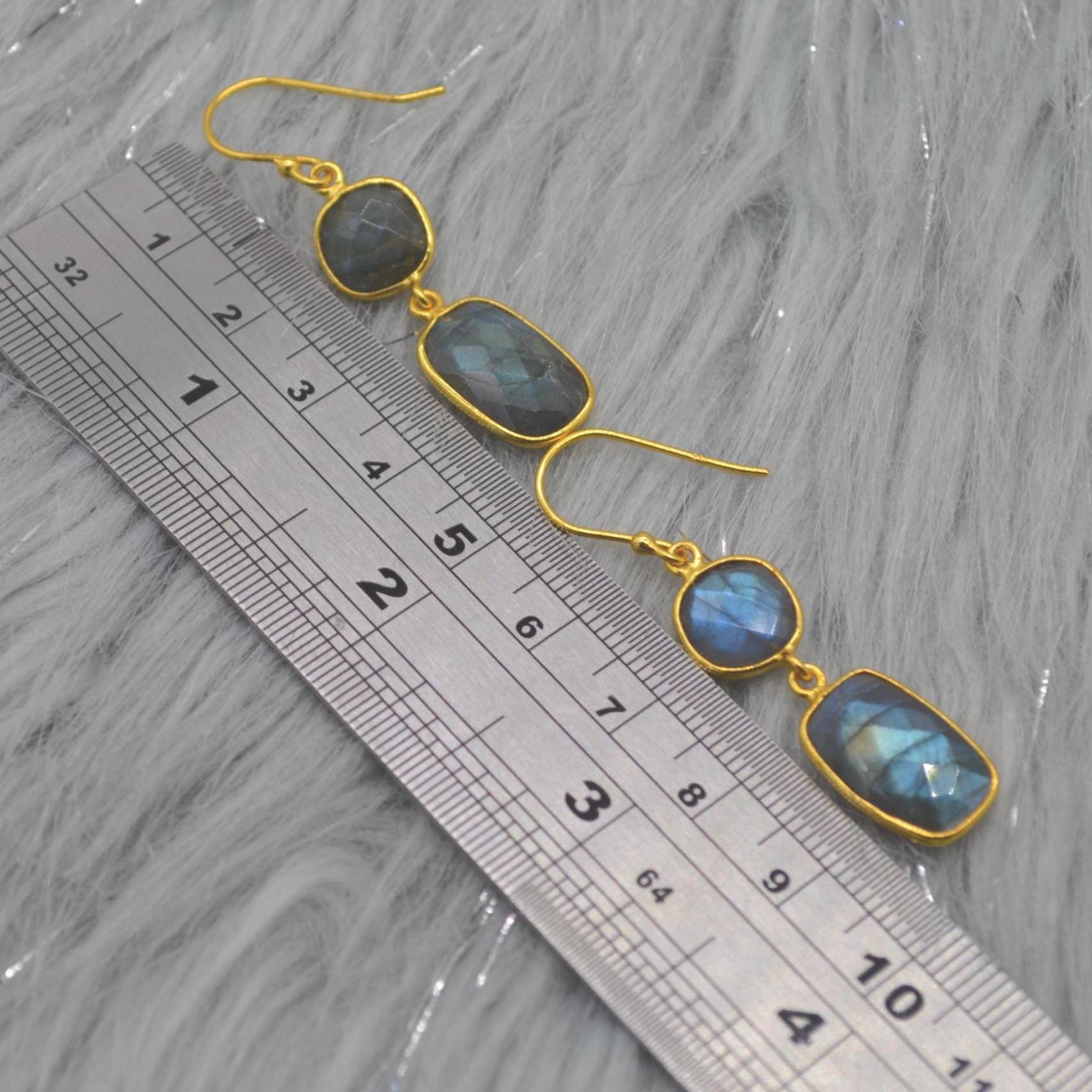 Labradorite Earrings: Gold Plated Sterling Silver, Handmade Dangle Drop