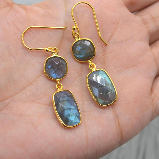 Labradorite Earrings: Gold Plated Sterling Silver, Handmade Dangle Drop