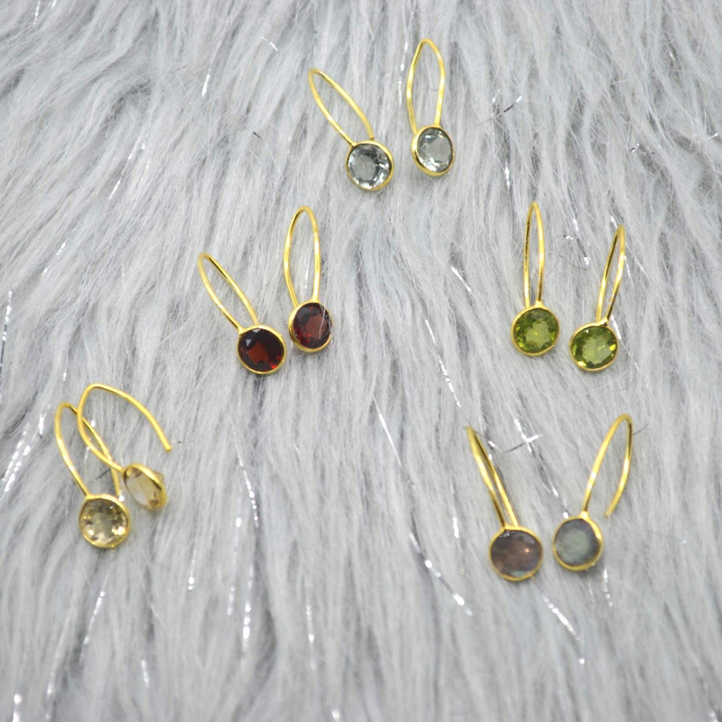 Gemstone Dangle Drop Earrings: Gold Plated Silver, Garnet Citrine Labradorite Peridot or Green Amethyst