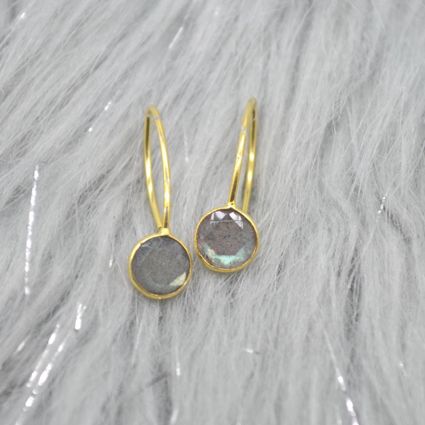 Gemstone Dangle Drop Earrings: Gold Plated Silver, Garnet Citrine Labradorite Peridot or Green Amethyst