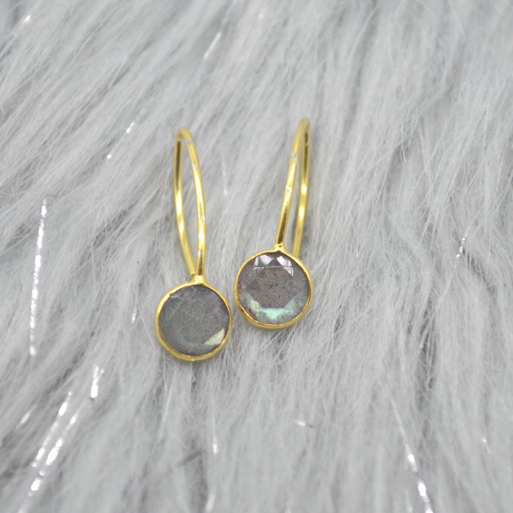 Gemstone Dangle Drop Earrings: Gold Plated Silver, Garnet Citrine Labradorite Peridot or Green Amethyst