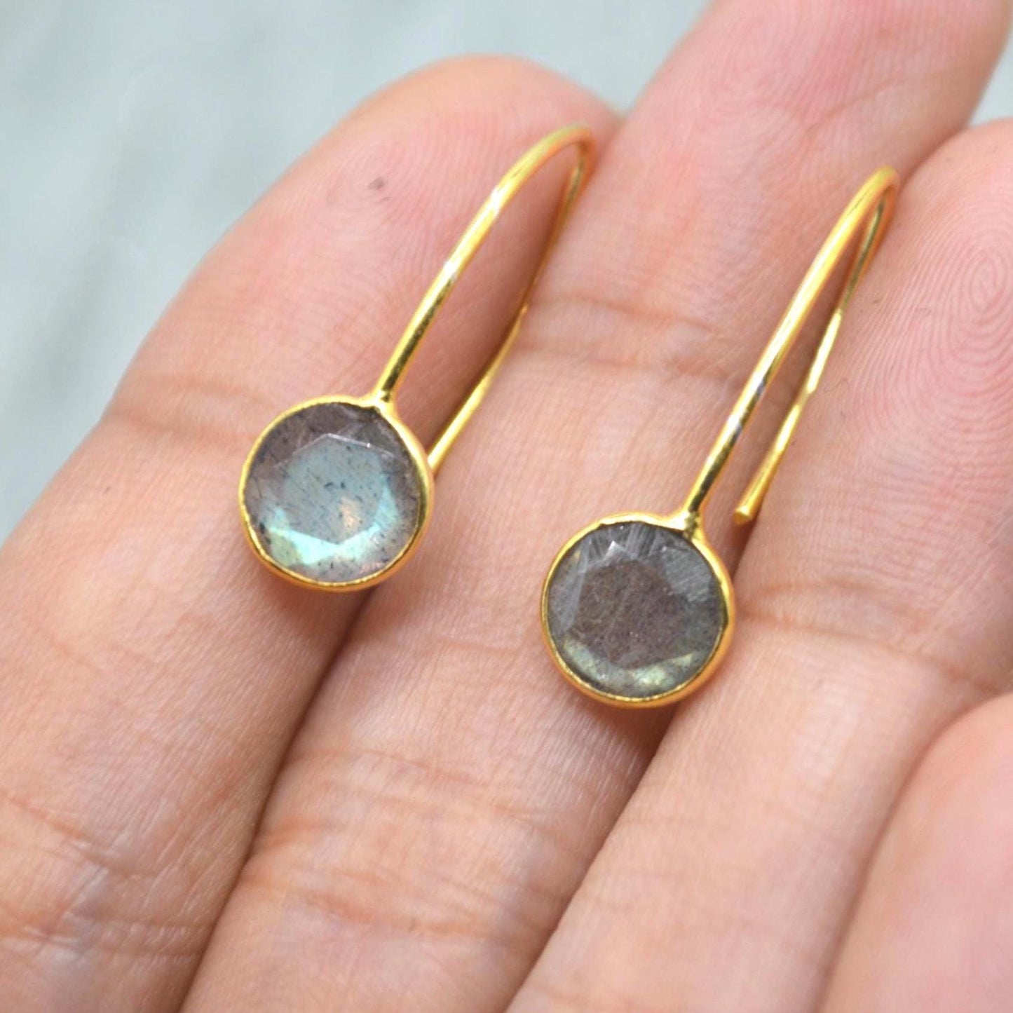 Gemstone Dangle Drop Earrings: Gold Plated Silver, Garnet Citrine Labradorite Peridot or Green Amethyst
