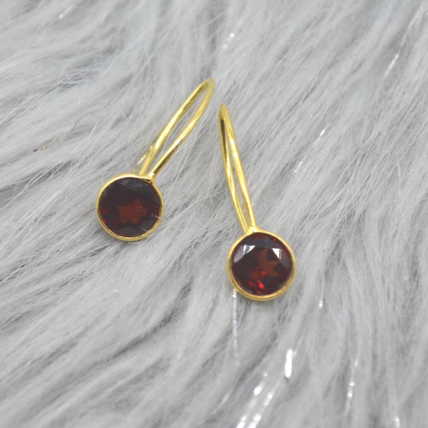 Gemstone Dangle Drop Earrings: Gold Plated Silver, Garnet Citrine Labradorite Peridot or Green Amethyst