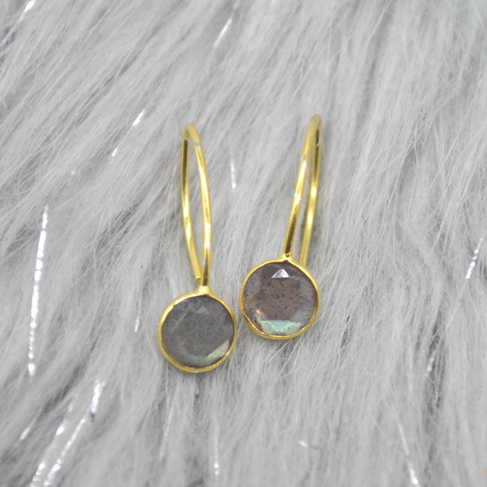 Gemstone Dangle Drop Earrings: Gold Plated Silver, Garnet Citrine Labradorite Peridot or Green Amethyst