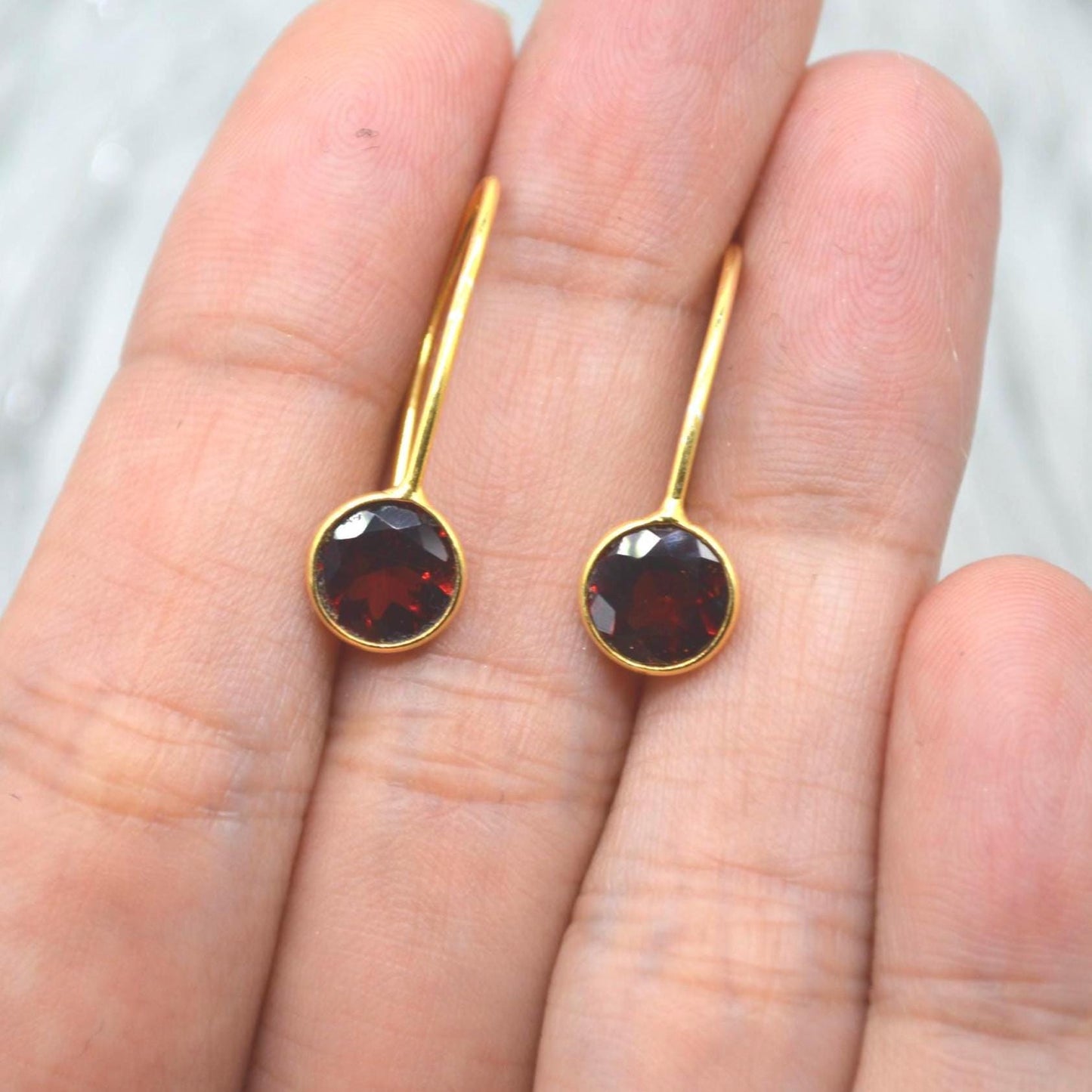 Gemstone Dangle Drop Earrings: Gold Plated Silver, Garnet Citrine Labradorite Peridot or Green Amethyst