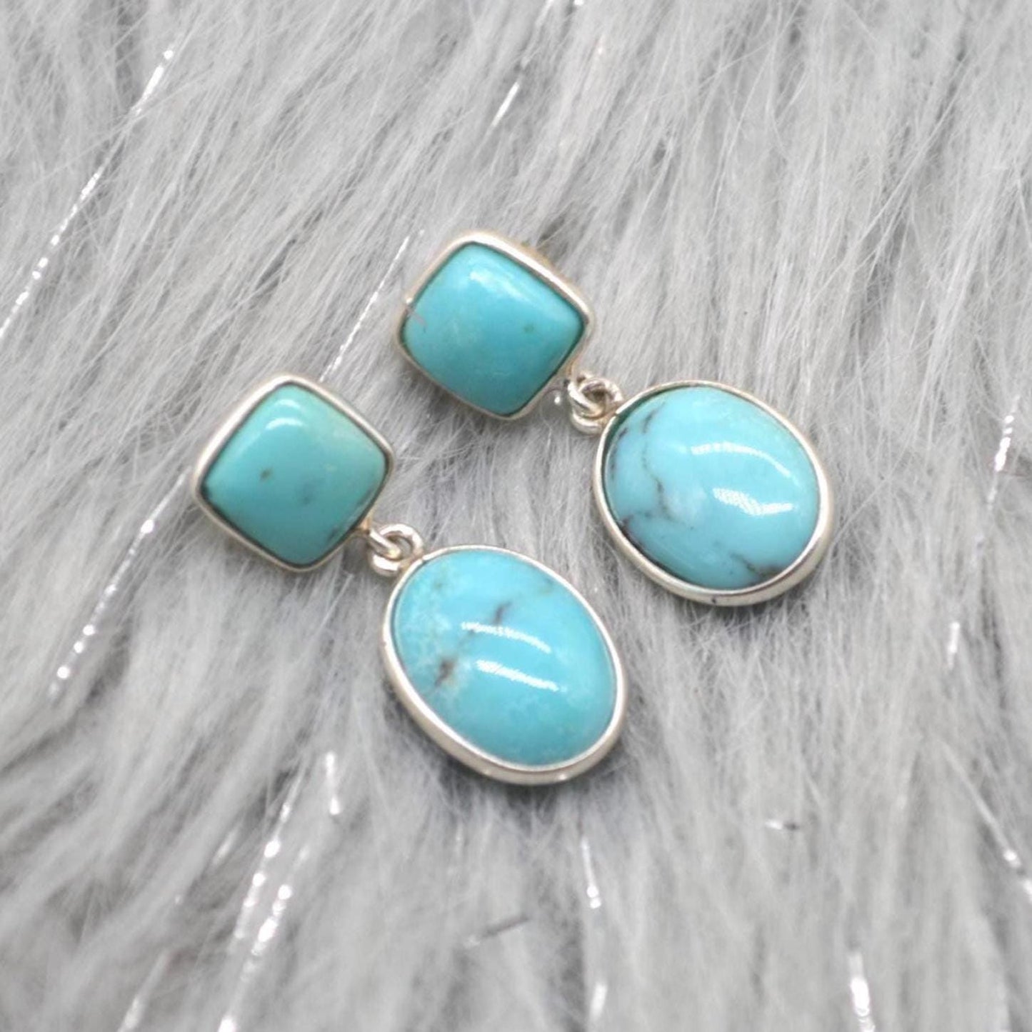 Turquoise Earrings: Silver, Oval Drop, December Birthstone, Boho, Blue Gemstone Jewelry