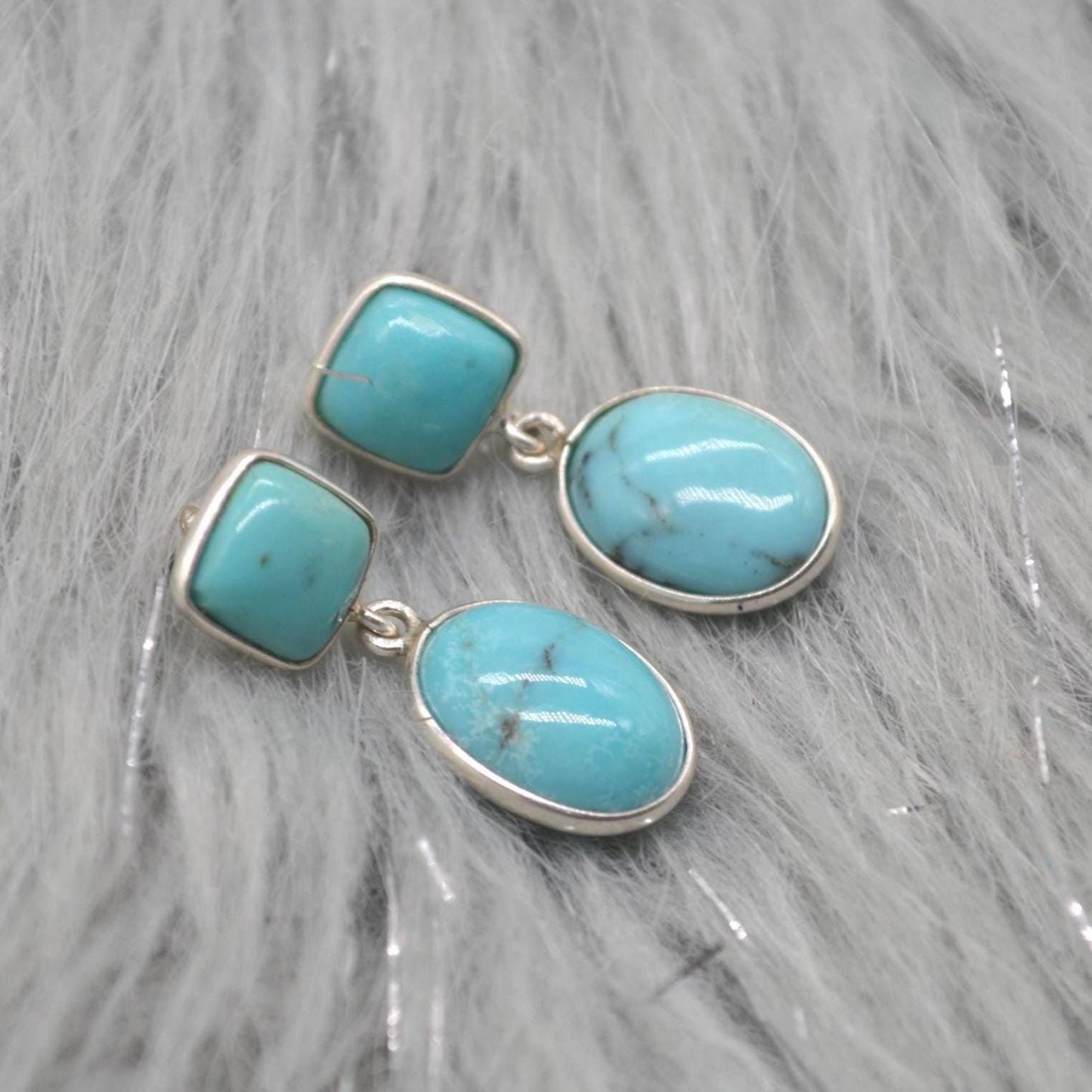Turquoise Earrings: Silver, Oval Drop, December Birthstone, Boho, Blue Gemstone Jewelry