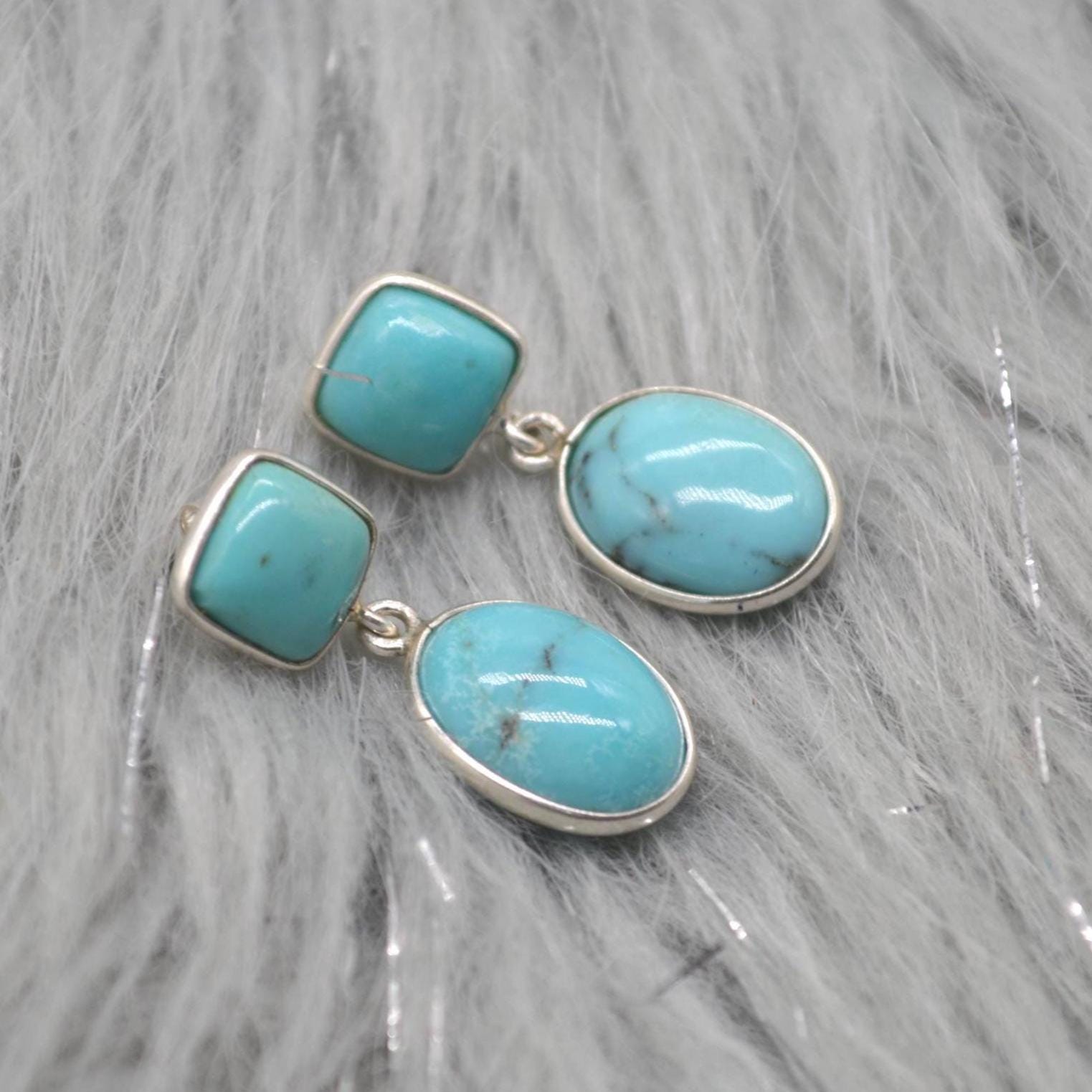 Turquoise Earrings: Silver, Oval Drop, December Birthstone, Boho, Blue Gemstone Jewelry