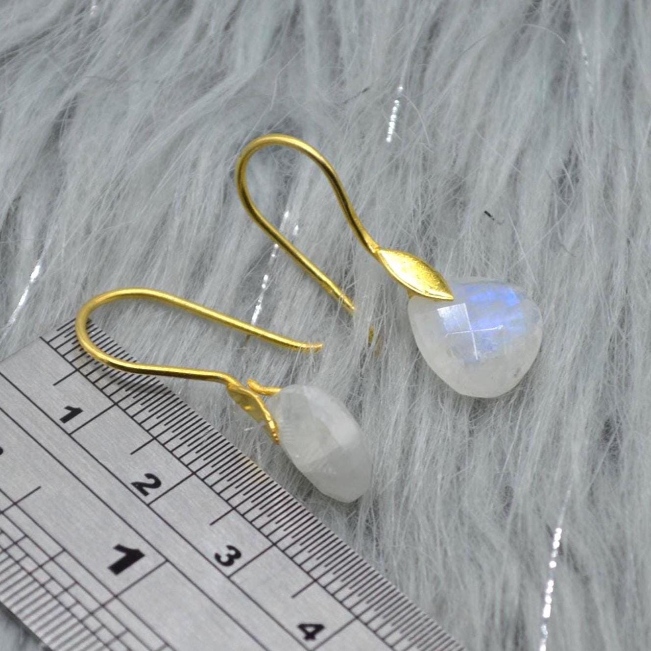 Moonstone or Labradorite Gold Earrings: Sterling Silver, Teardrop, Dangle Drop