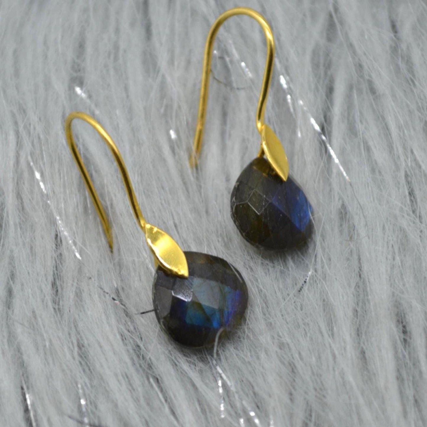 Moonstone or Labradorite Gold Earrings: Sterling Silver, Teardrop, Dangle Drop
