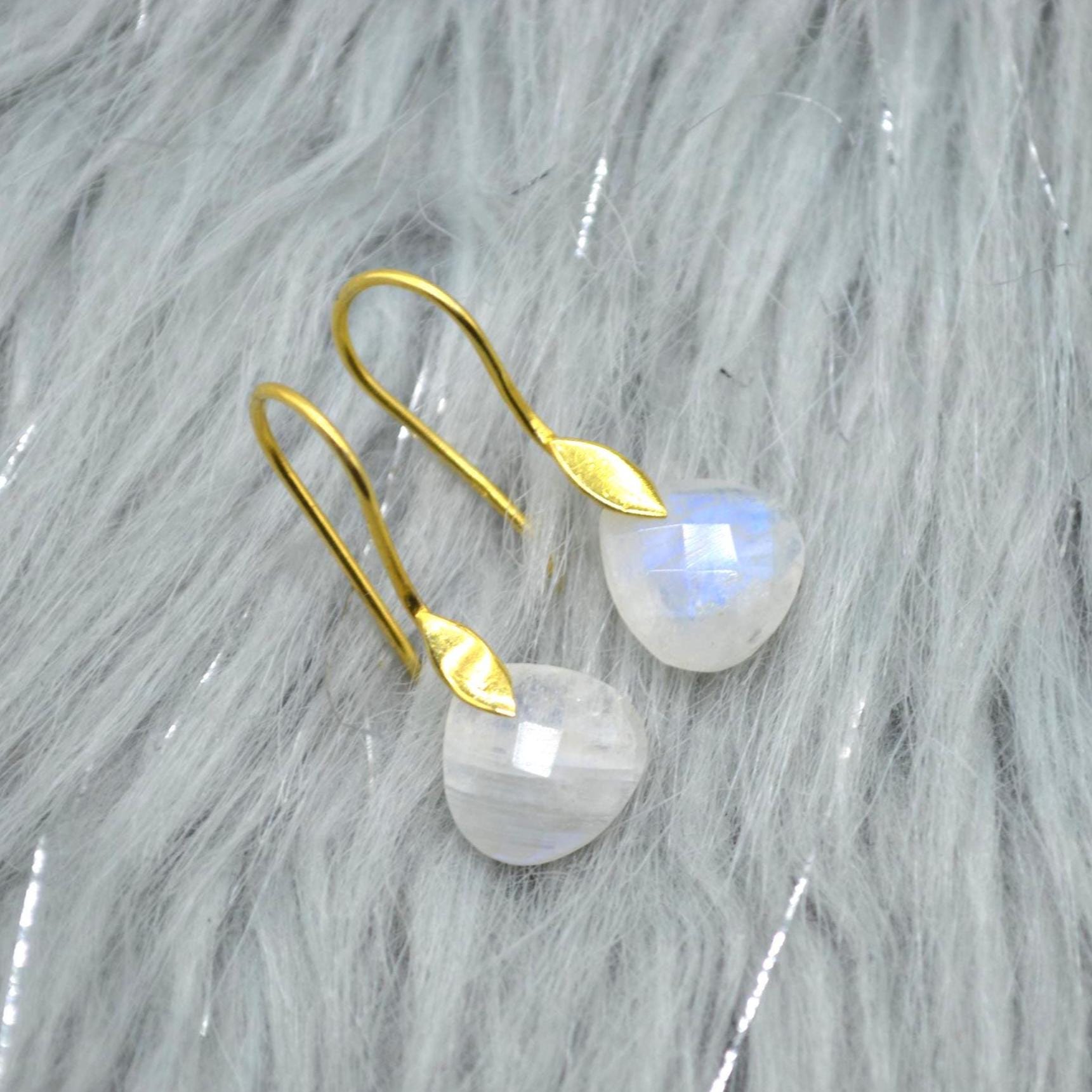Moonstone or Labradorite Gold Earrings: Sterling Silver, Teardrop, Dangle Drop
