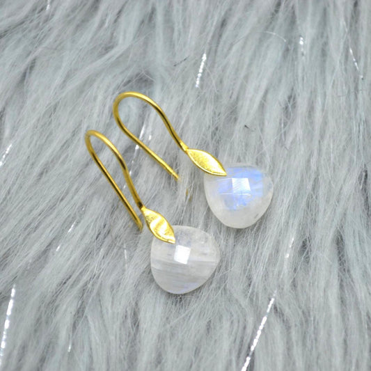 Moonstone or Labradorite Gold Earrings: Sterling Silver, Teardrop, Dangle Drop