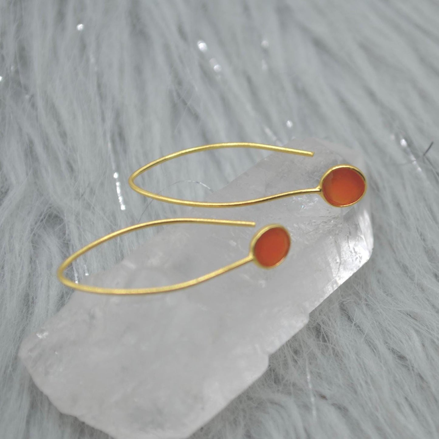 Chalcedony Earings: Gold Plated Silver, Pink, Orange, Yellow or Blue, Dangle Drop