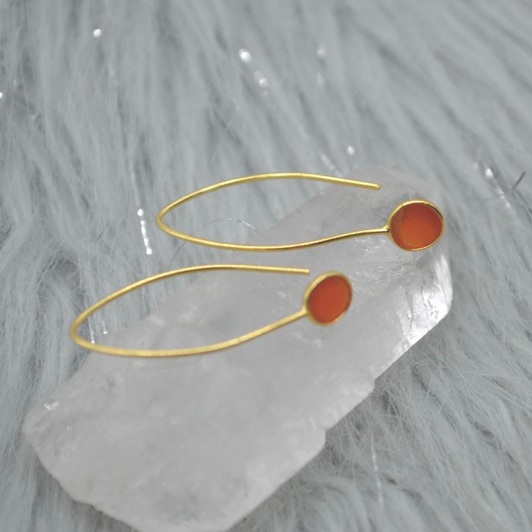 Chalcedony Earings: Gold Plated Silver, Pink, Orange, Yellow or Blue, Dangle Drop