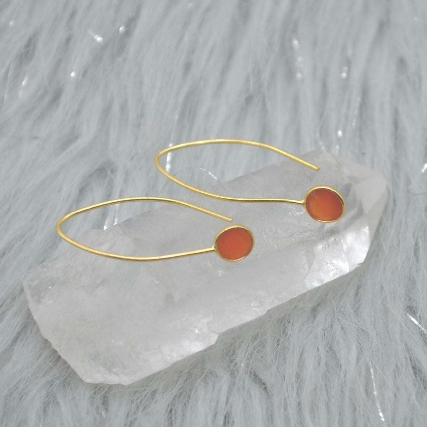 Chalcedony Earings: Gold Plated Silver, Pink, Orange, Yellow or Blue, Dangle Drop