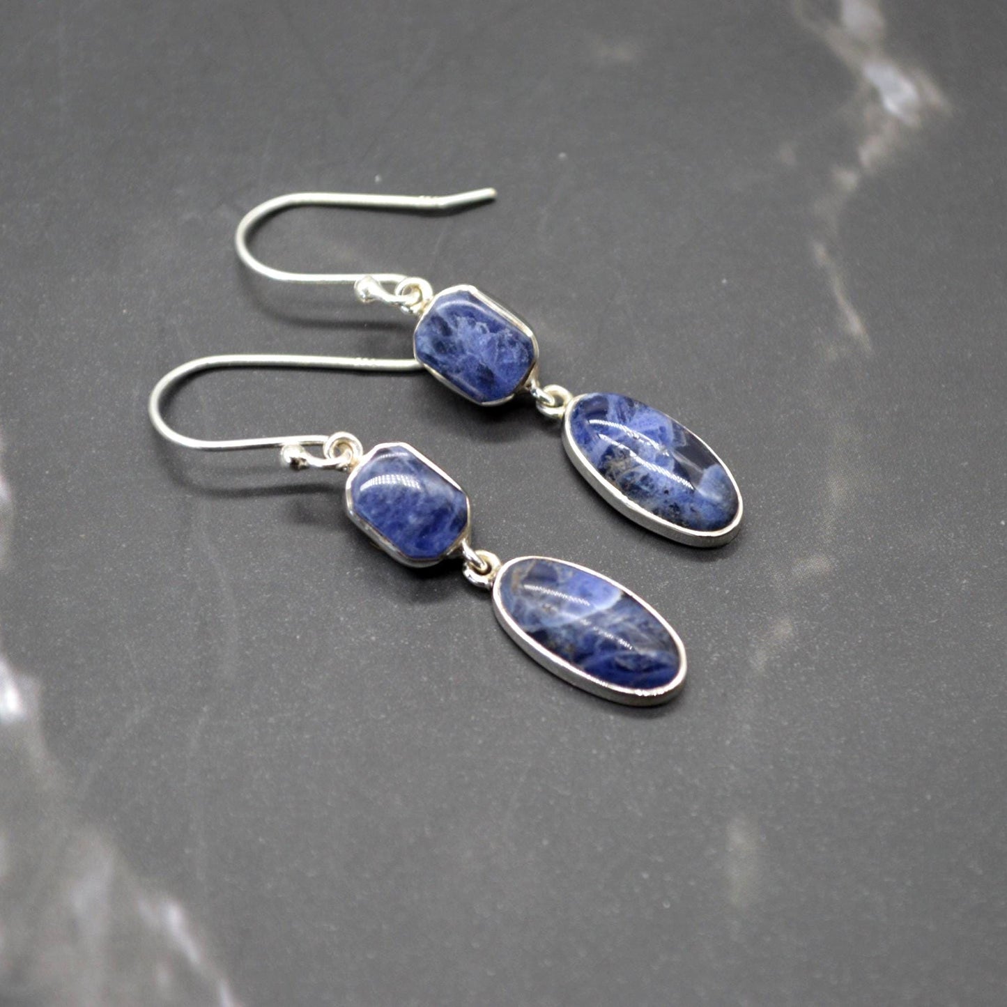 Blue Sapphire Earrings: Silver, Dangle Drop, September Birthstone