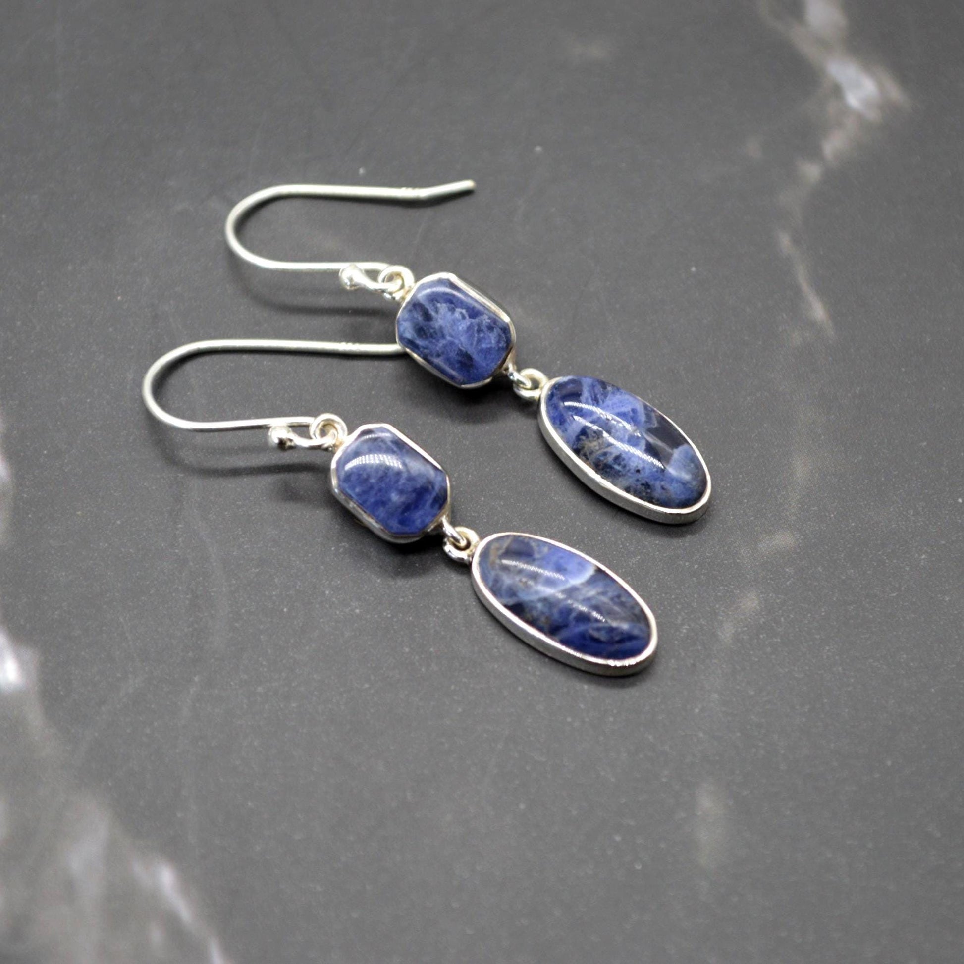 Blue Sapphire Earrings: Silver, Dangle Drop, September Birthstone