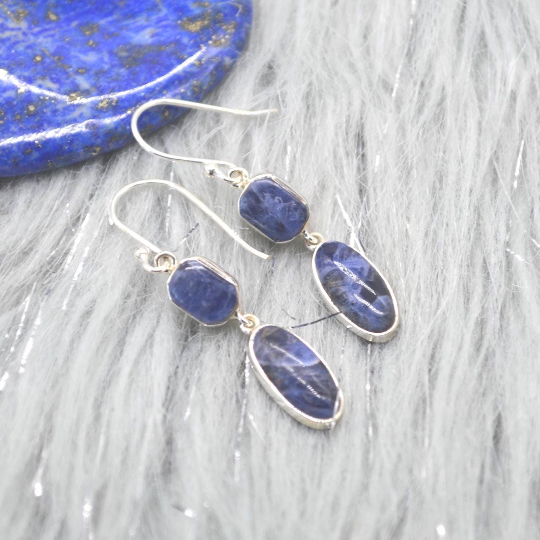 Blue Sapphire Earrings: Silver, Dangle Drop, September Birthstone