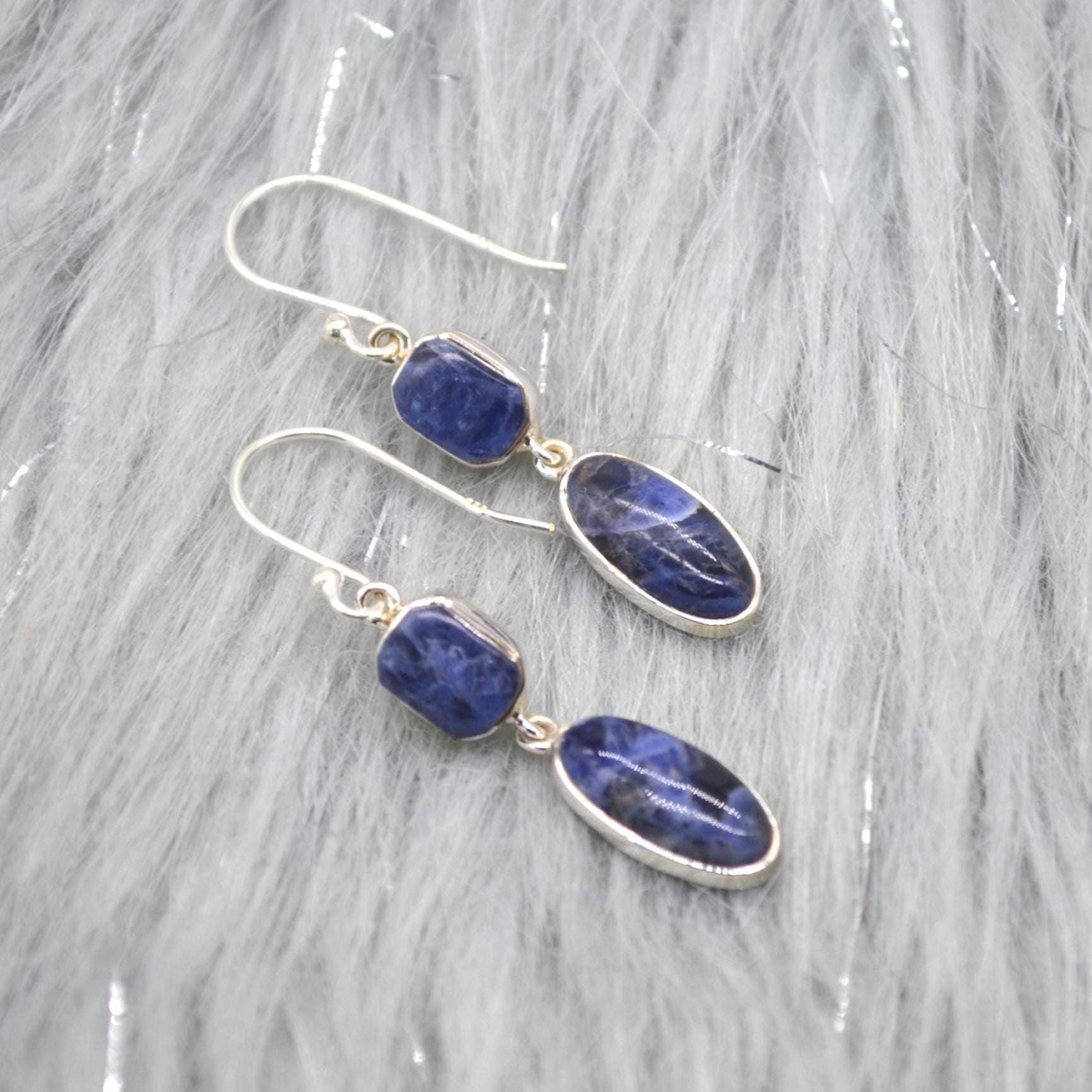 Blue Sapphire Earrings: Silver, Dangle Drop, September Birthstone