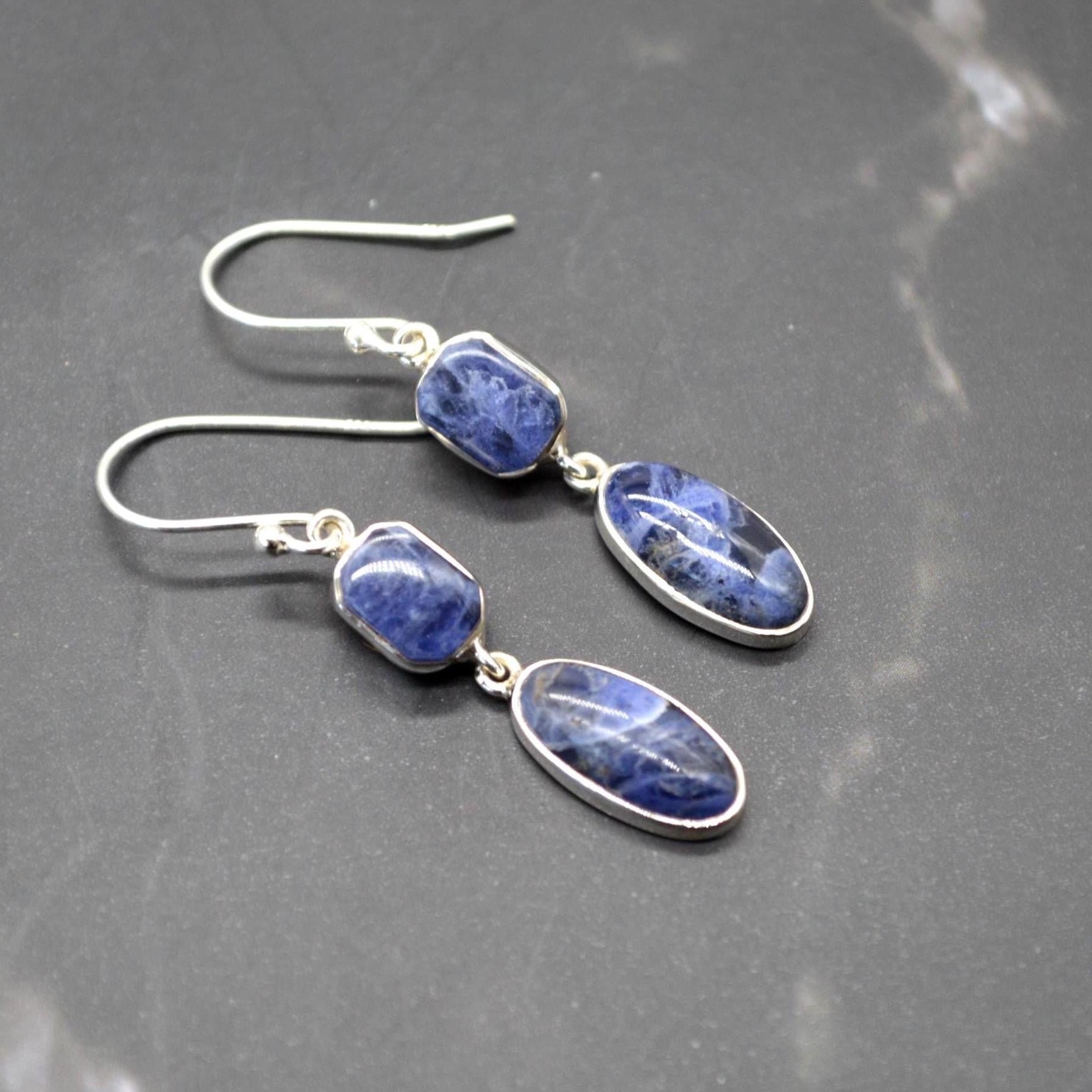 Blue Sapphire Earrings: Silver, Dangle Drop, September Birthstone