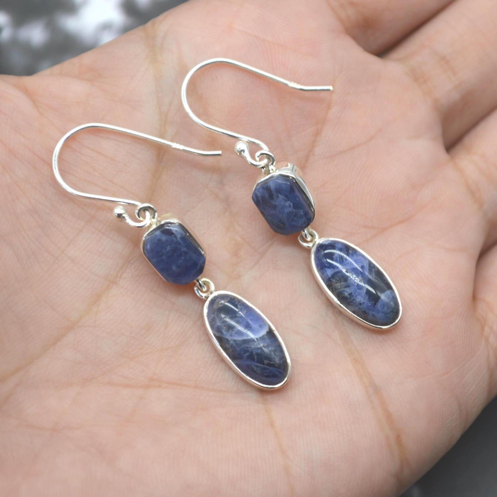 Blue Sapphire Earrings: Silver, Dangle Drop, September Birthstone