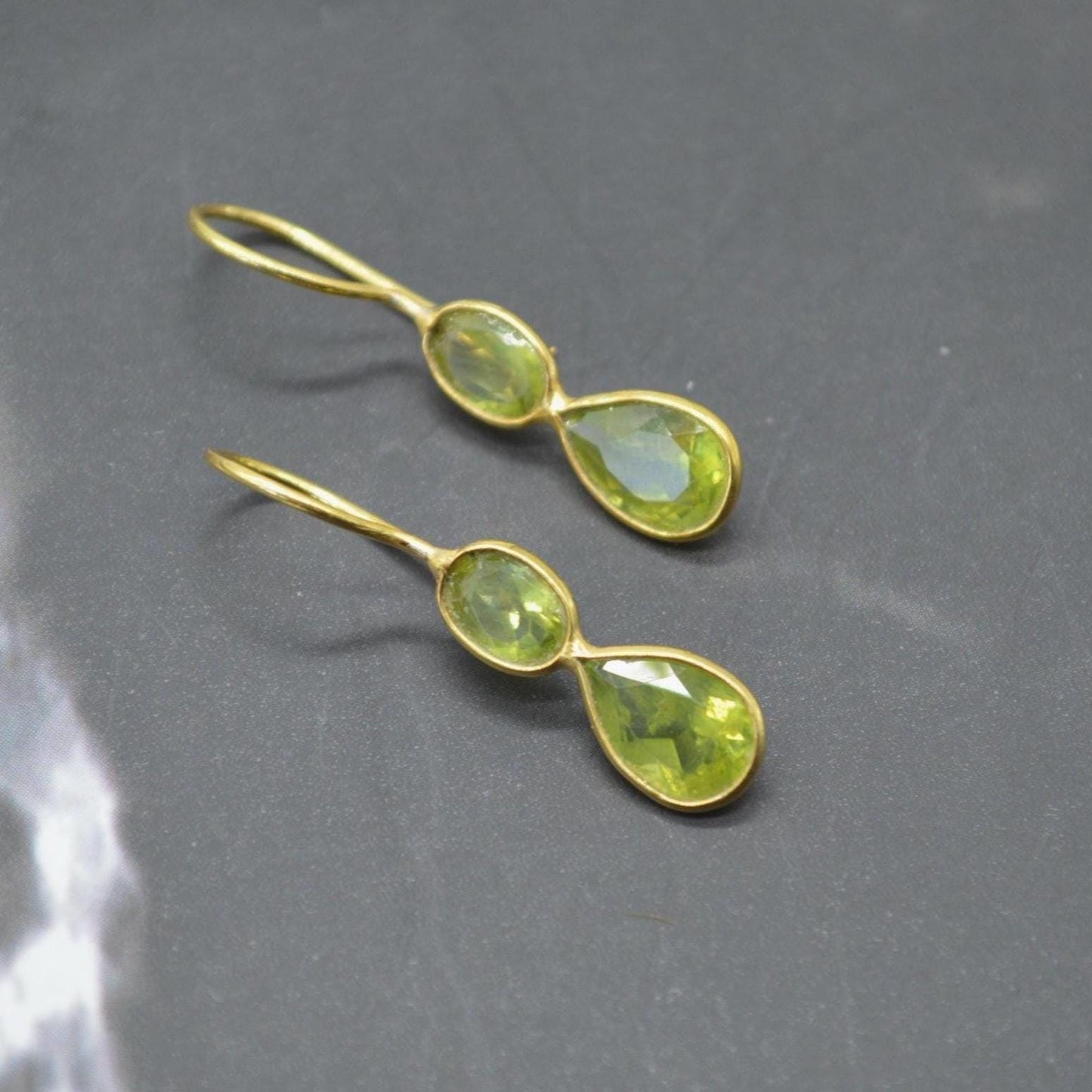 Peridot Teardrop Earrings: Silver or Gold, August Birthstone, Unique Dangle Drop, Green Gemstone