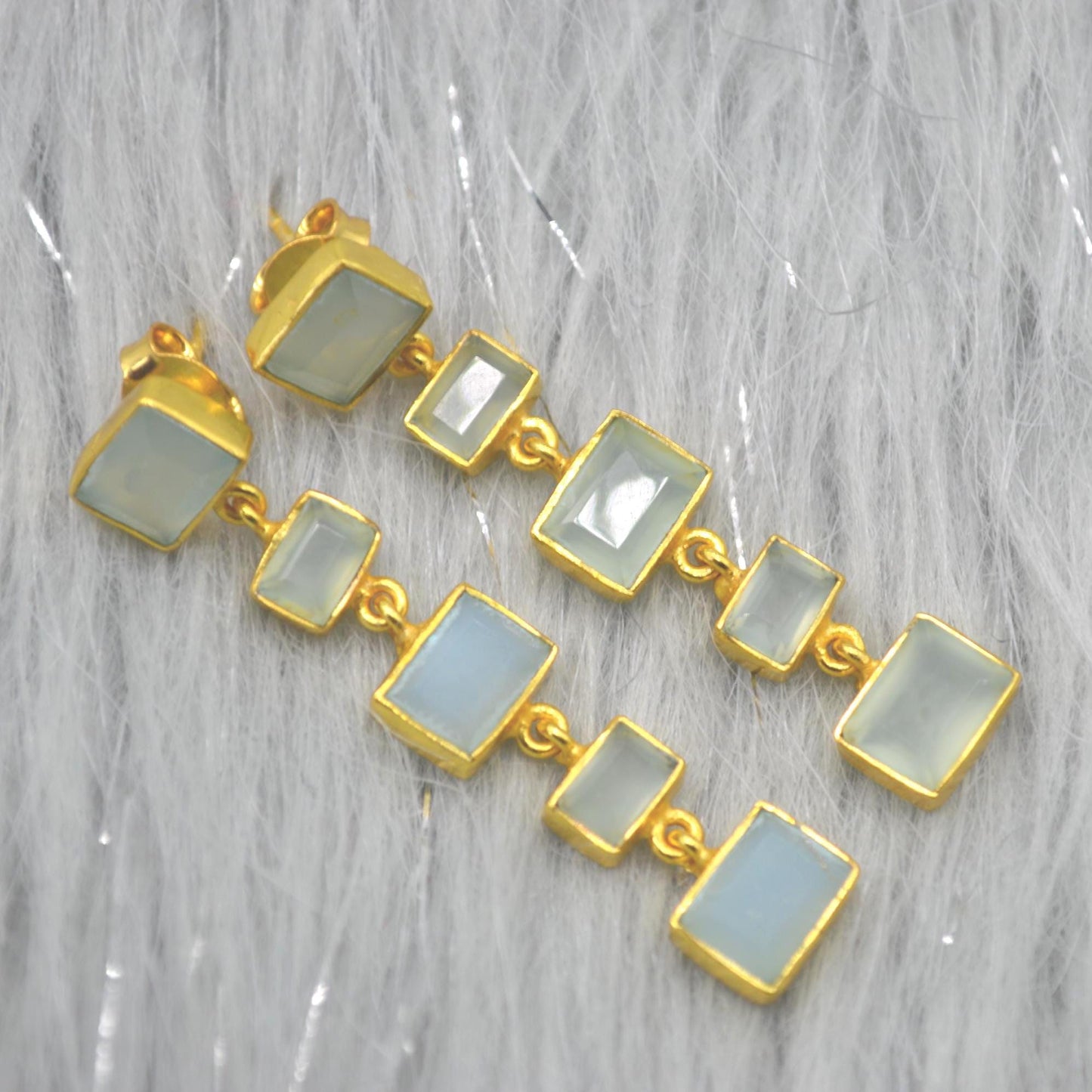 Orange Carnelian Earrings or Aqua Chalcedony Earrings: Gold Plated Silver, Long Drop