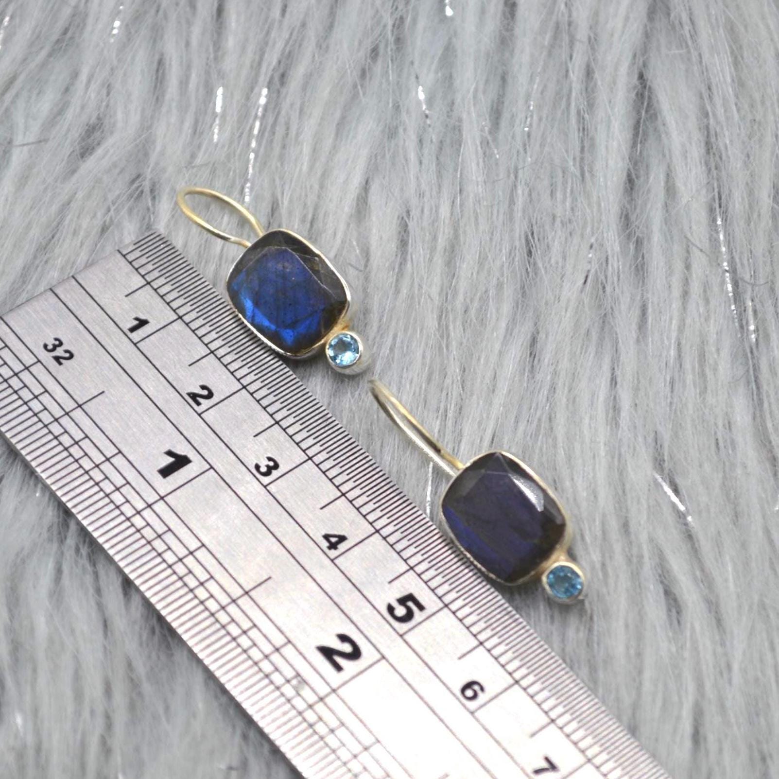 Labradorite Blue Topaz Earrings: Sterling Silver Drop, December Birthstone, Blue Gemstone Jewelry