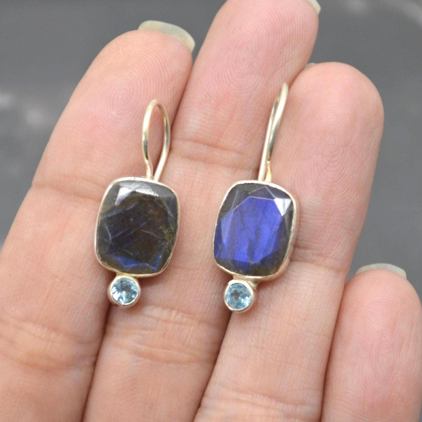 Labradorite Blue Topaz Earrings: Sterling Silver Drop, December Birthstone, Blue Gemstone Jewelry