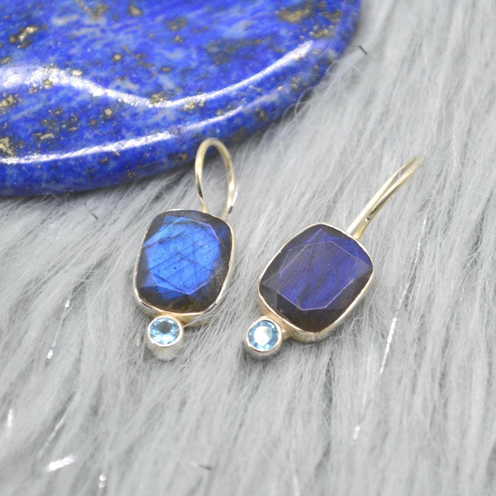 Labradorite Blue Topaz Earrings: Sterling Silver Drop, December Birthstone, Blue Gemstone Jewelry