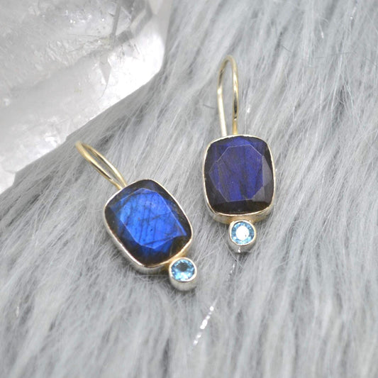 Labradorite Blue Topaz Earrings: Sterling Silver Drop, December Birthstone, Blue Gemstone Jewelry