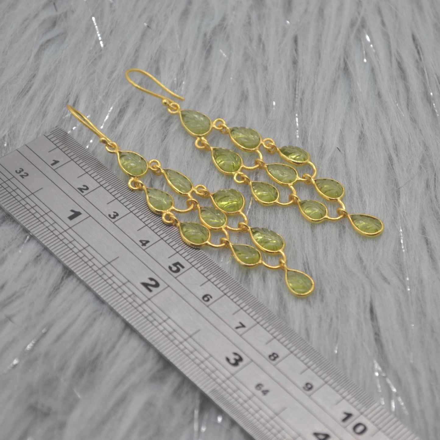 Long Peridot Earrings: Gold Plated Silver, Dangle Drop, August Birthstone, Green Gemstone Jewelry