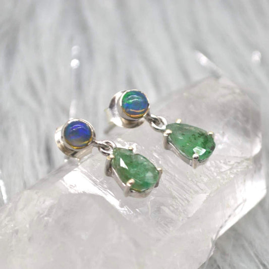 Opal Emerald Earrings: Gold or Silver, May October Birthstone, Green Gemstone Drop