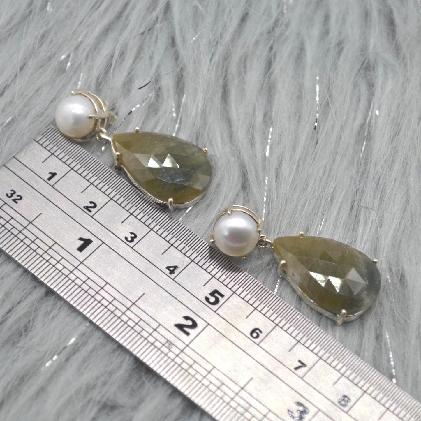Pearl Sapphire Drop Earrings: Silver, Blue Pink or Green, Teardrop, September June Birthstone Jewelry
