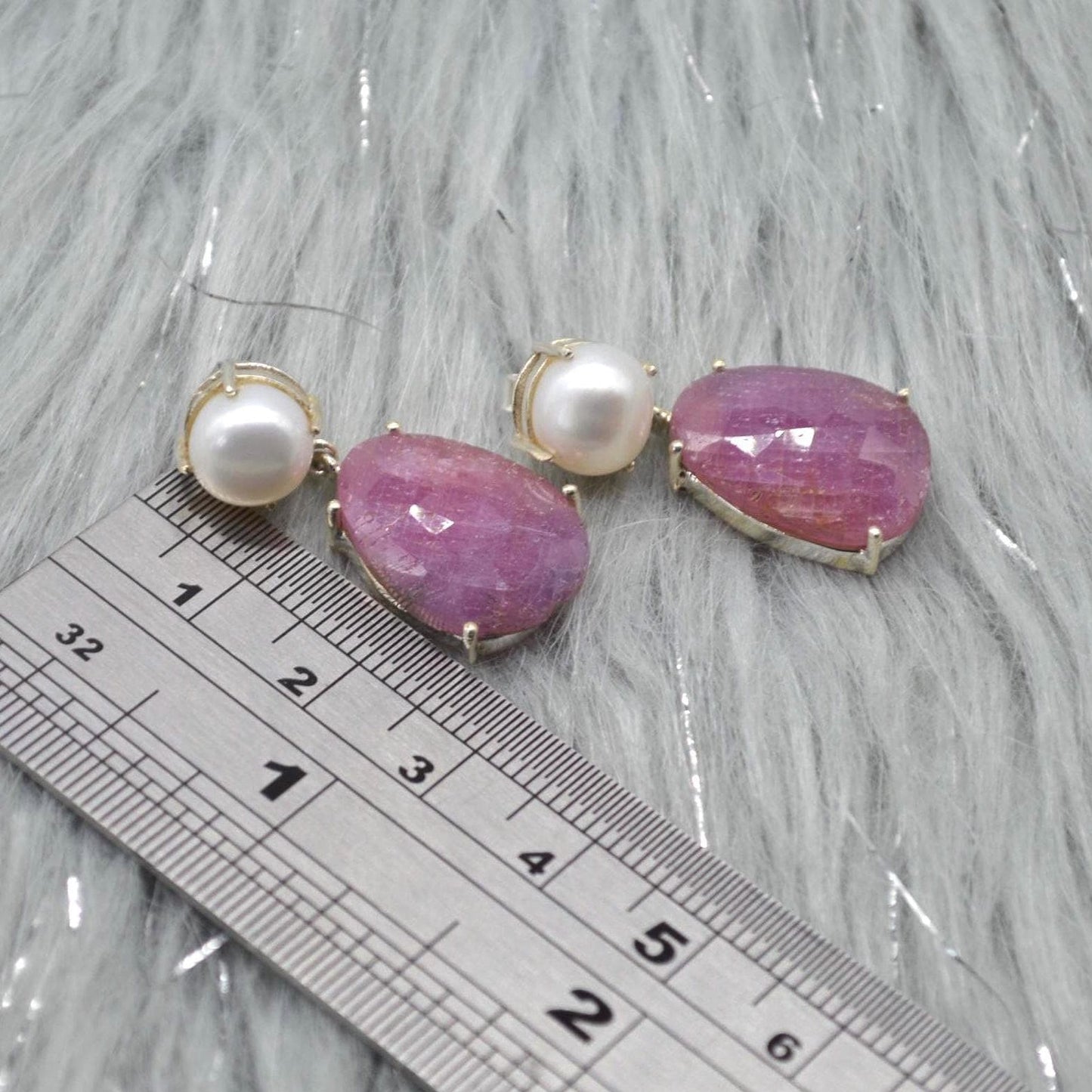 Pearl Sapphire Drop Earrings: Silver, Blue Pink or Green, Teardrop, September June Birthstone Jewelry