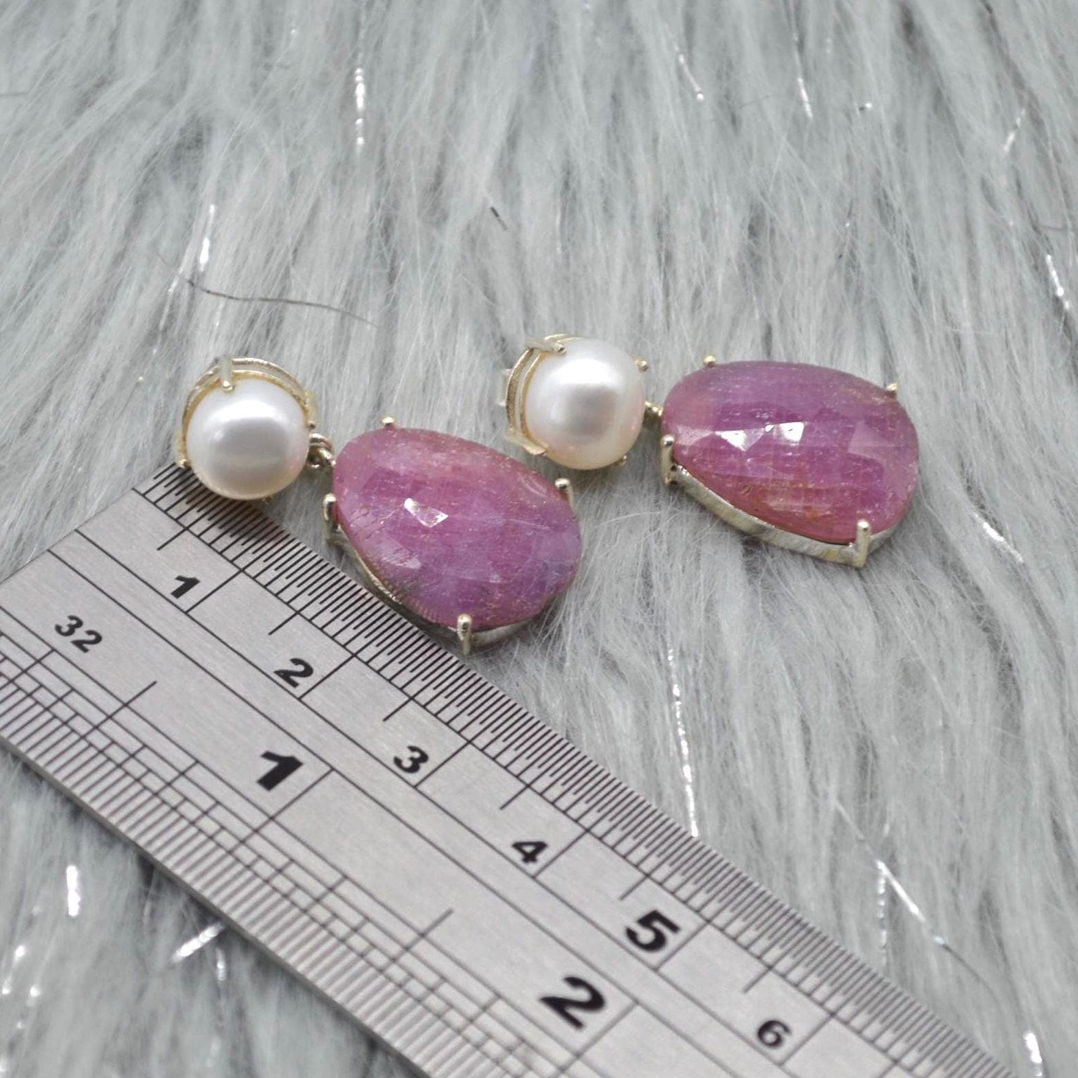 Pearl Sapphire Drop Earrings: Silver, Blue Pink or Green, Teardrop, September June Birthstone Jewelry