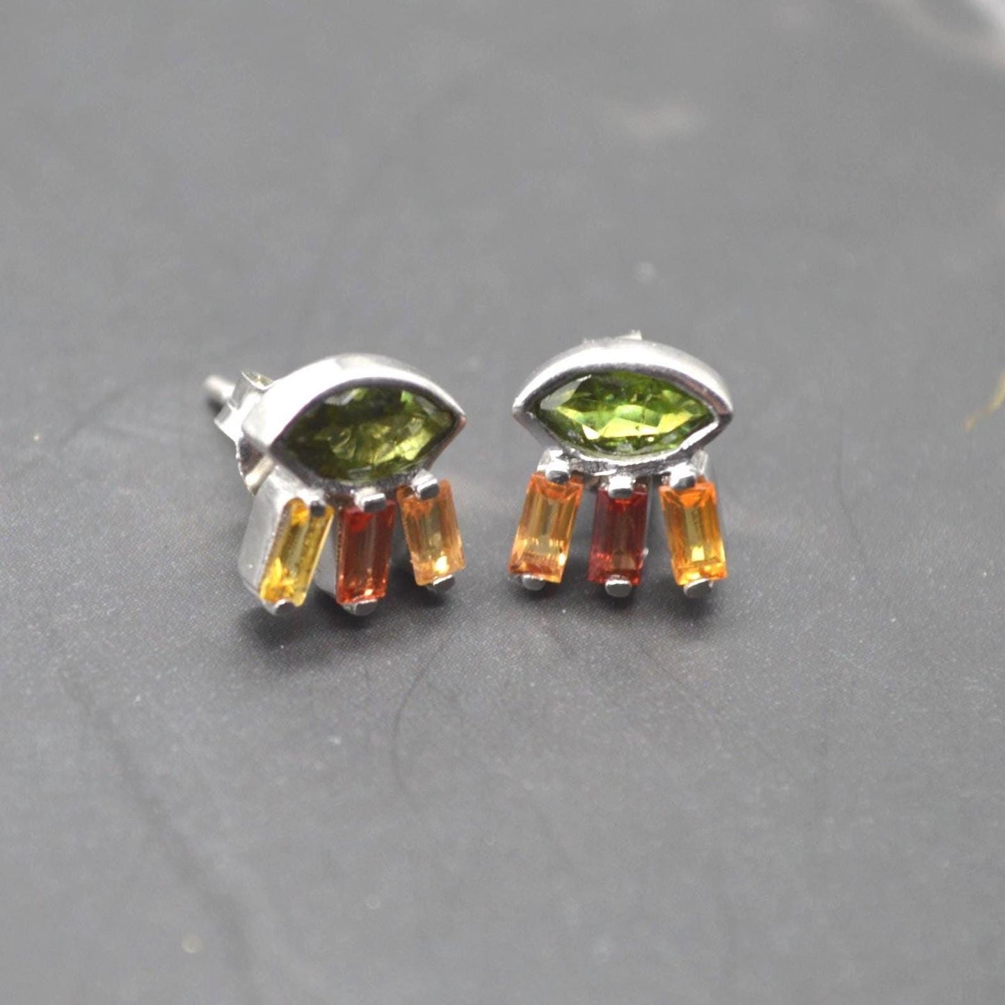 Green Tourmaline Stud Earrings: Silver, Red, Orange Tournaline Drop, October Birthstone