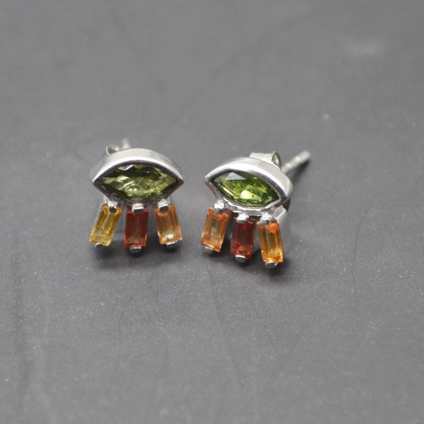 Green Tourmaline Stud Earrings: Silver, Red, Orange Tournaline Drop, October Birthstone