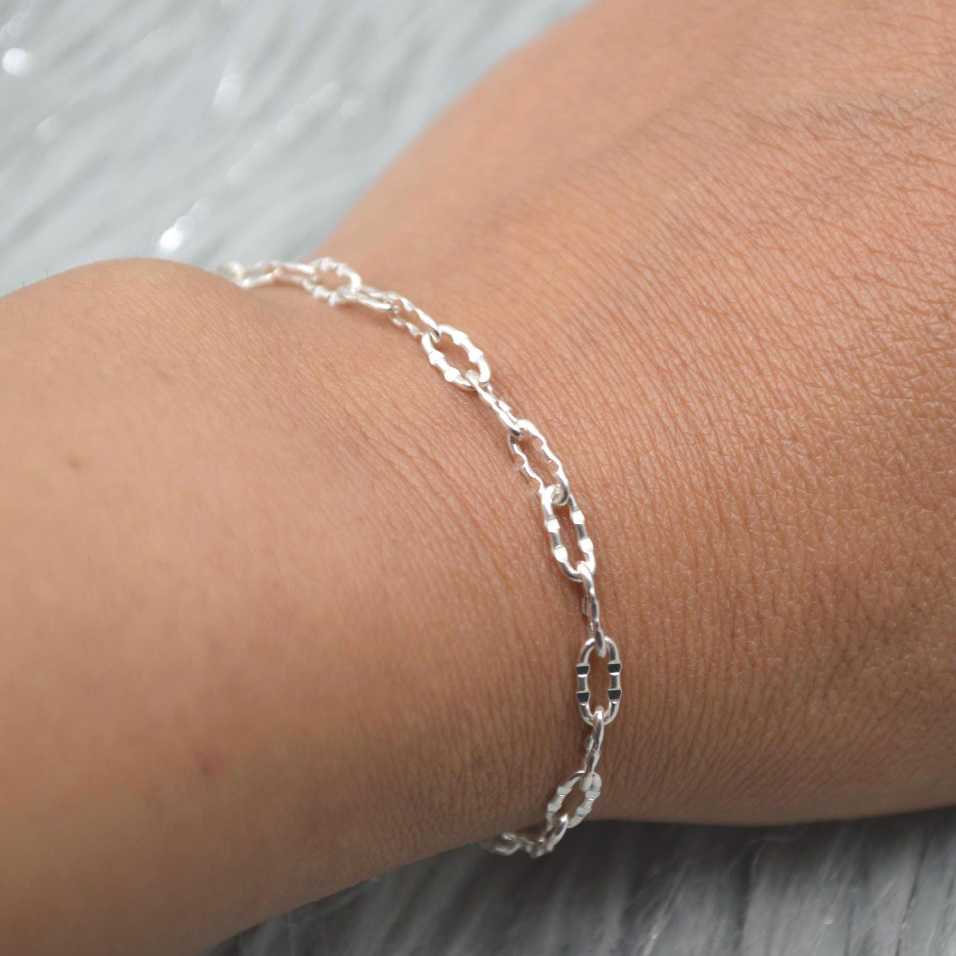 Sterling Silver Link Chain Bracelet, Adjustable, 18cm
