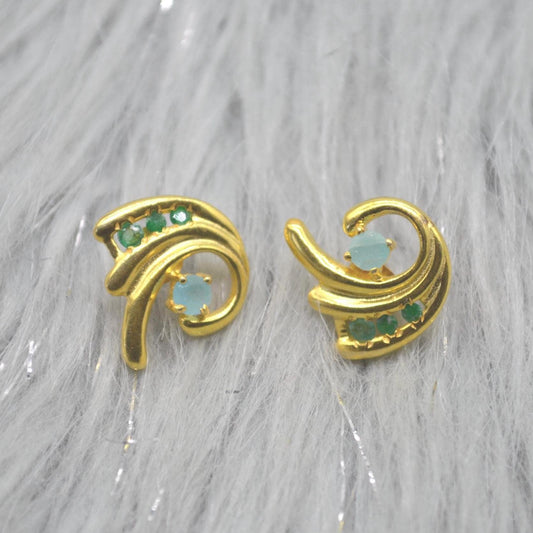 Green Onyx Aqua Chalcedony Stud Earrings: Gold Plated Silver