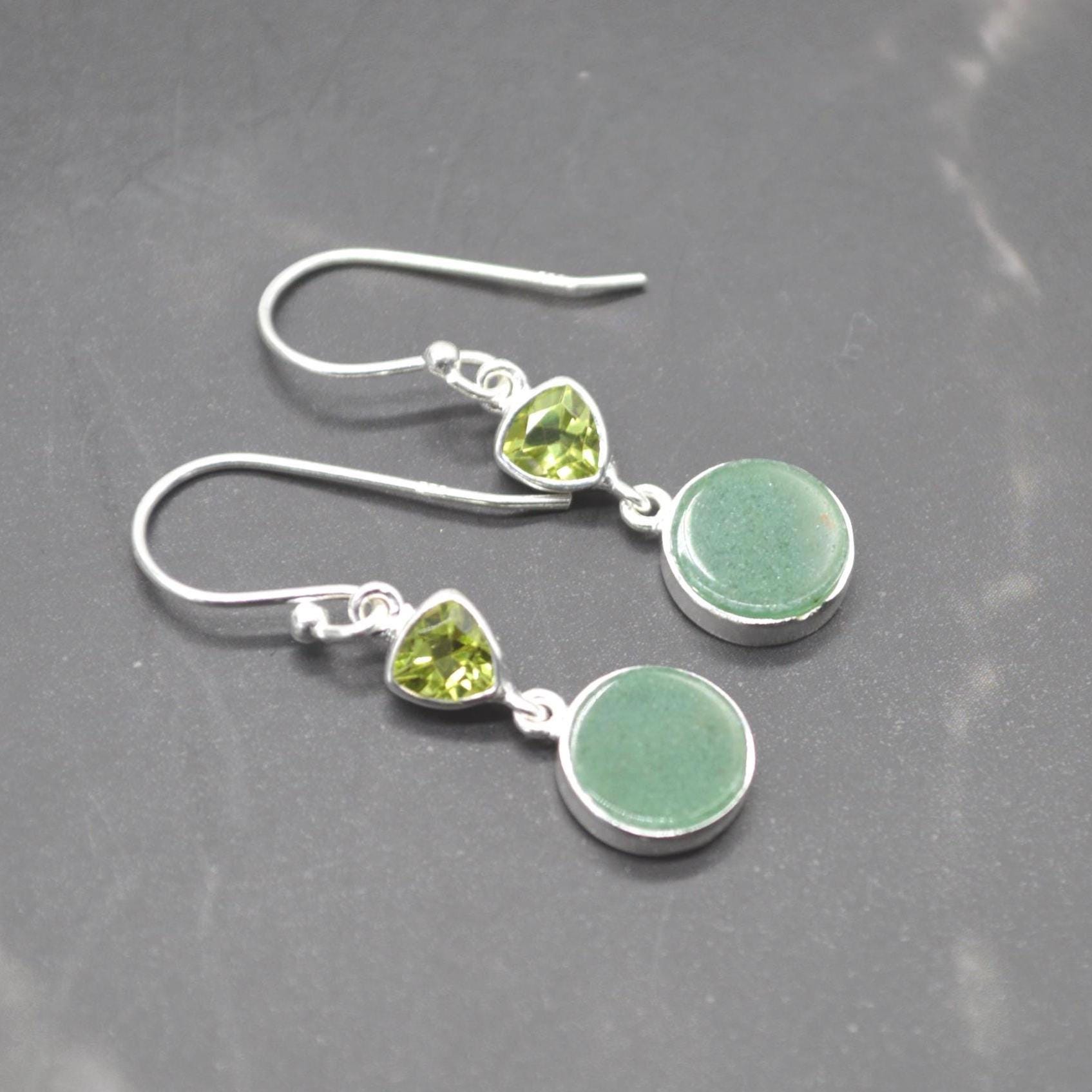 Peridot Jade Earrings: Gold or Silver, Dangle Drop, Green Gemstone, August Birthstone Jewelry