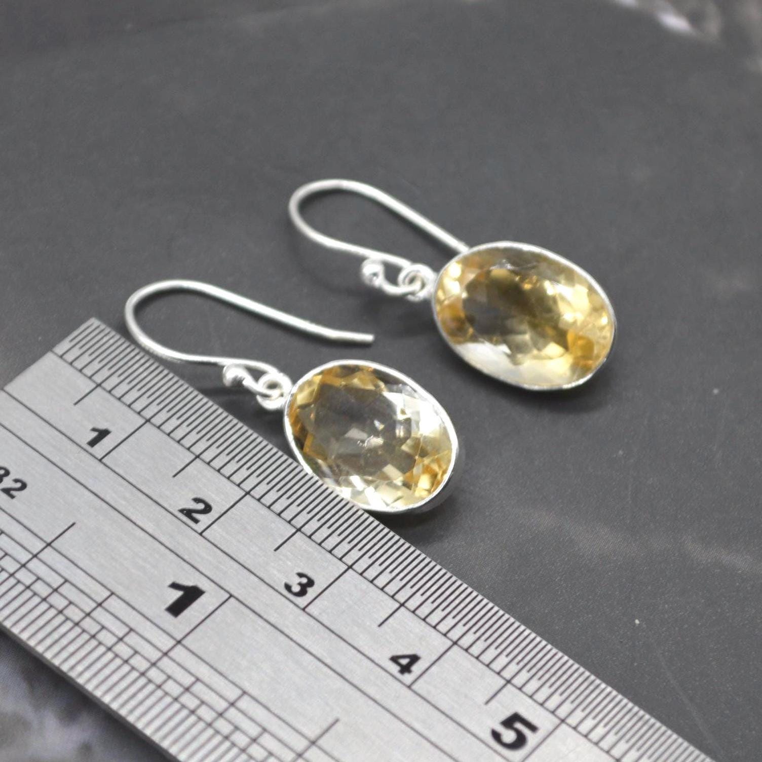 Oval Citrine Earrings: Dangle Drop, Sterling Silver, November Birthstone, Yellow Gemstone Jewelry