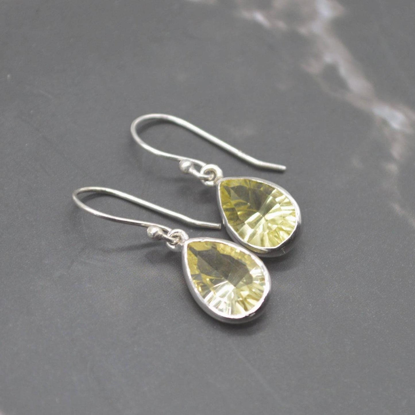 Lemon Quartz Earrings: Teardrop, Sterling Silver Dangle, Yellow Gemstone Jewelry