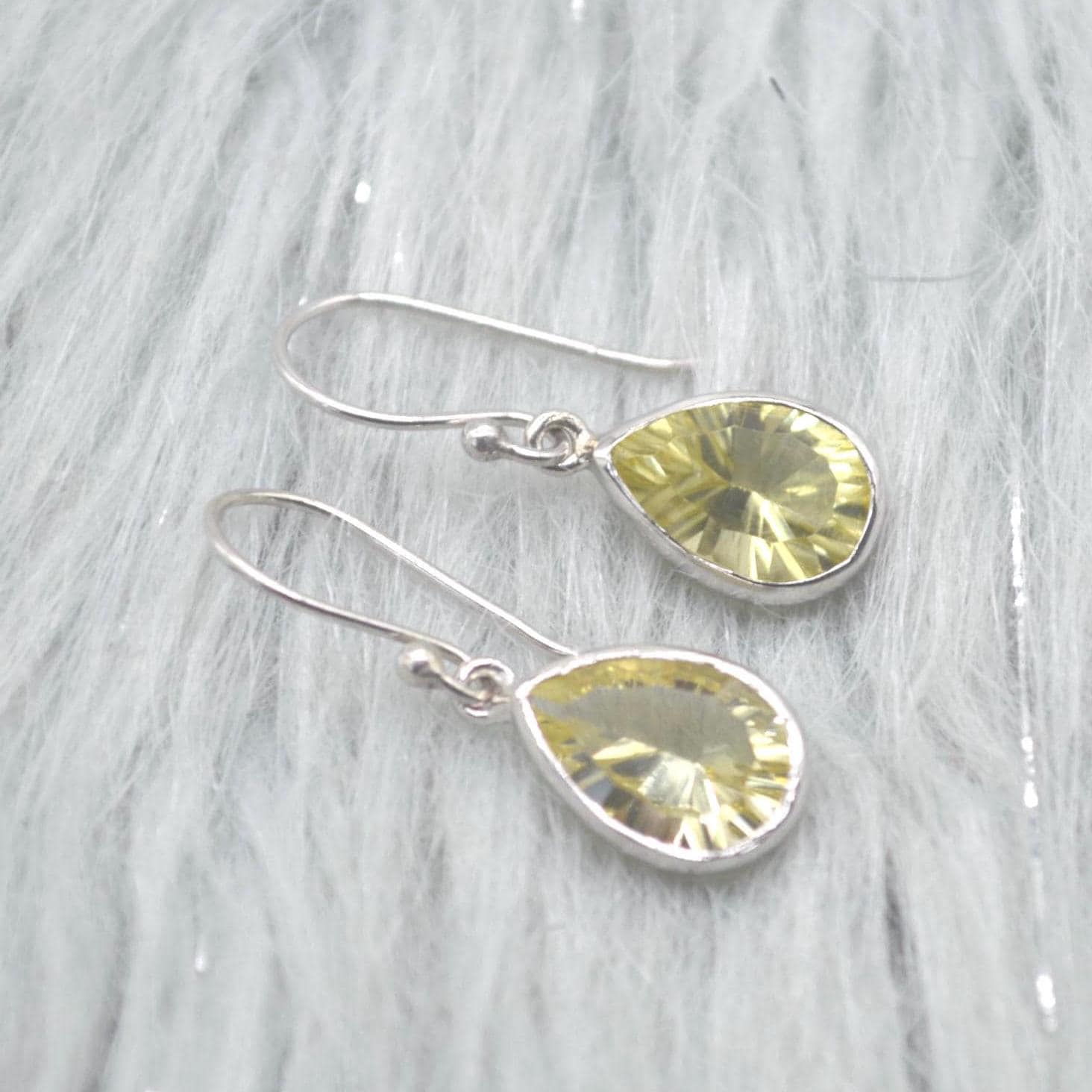 Lemon Quartz Earrings: Teardrop, Sterling Silver Dangle, Yellow Gemstone Jewelry