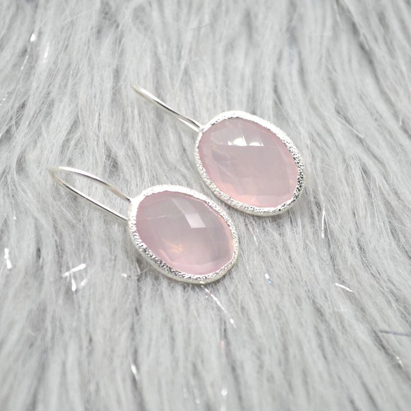 Rose Quartz Earrings: Silver Dangle Drop, Handmade Pink Gemstone Jewelry