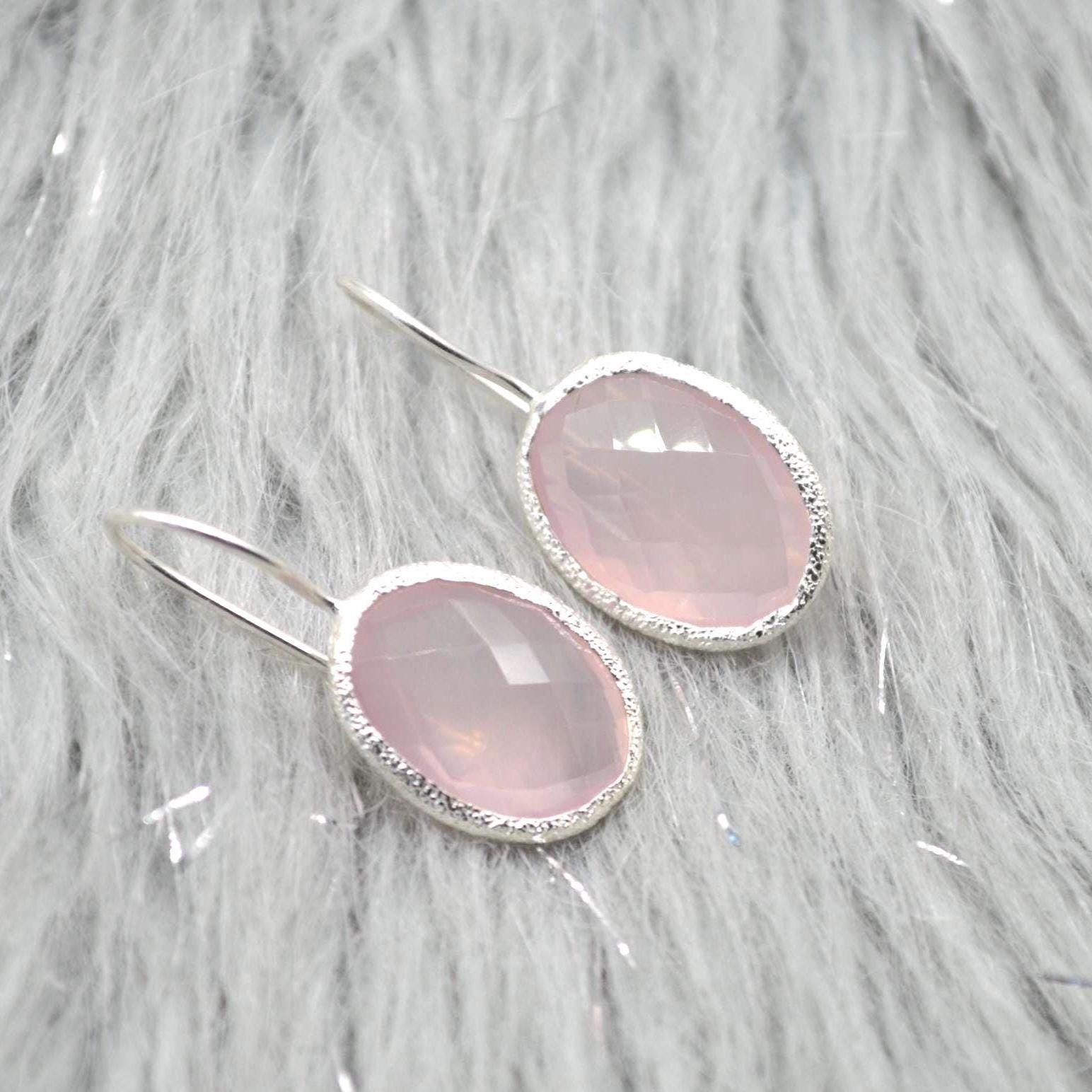 Rose Quartz Earrings: Silver Dangle Drop, Handmade Pink Gemstone Jewelry