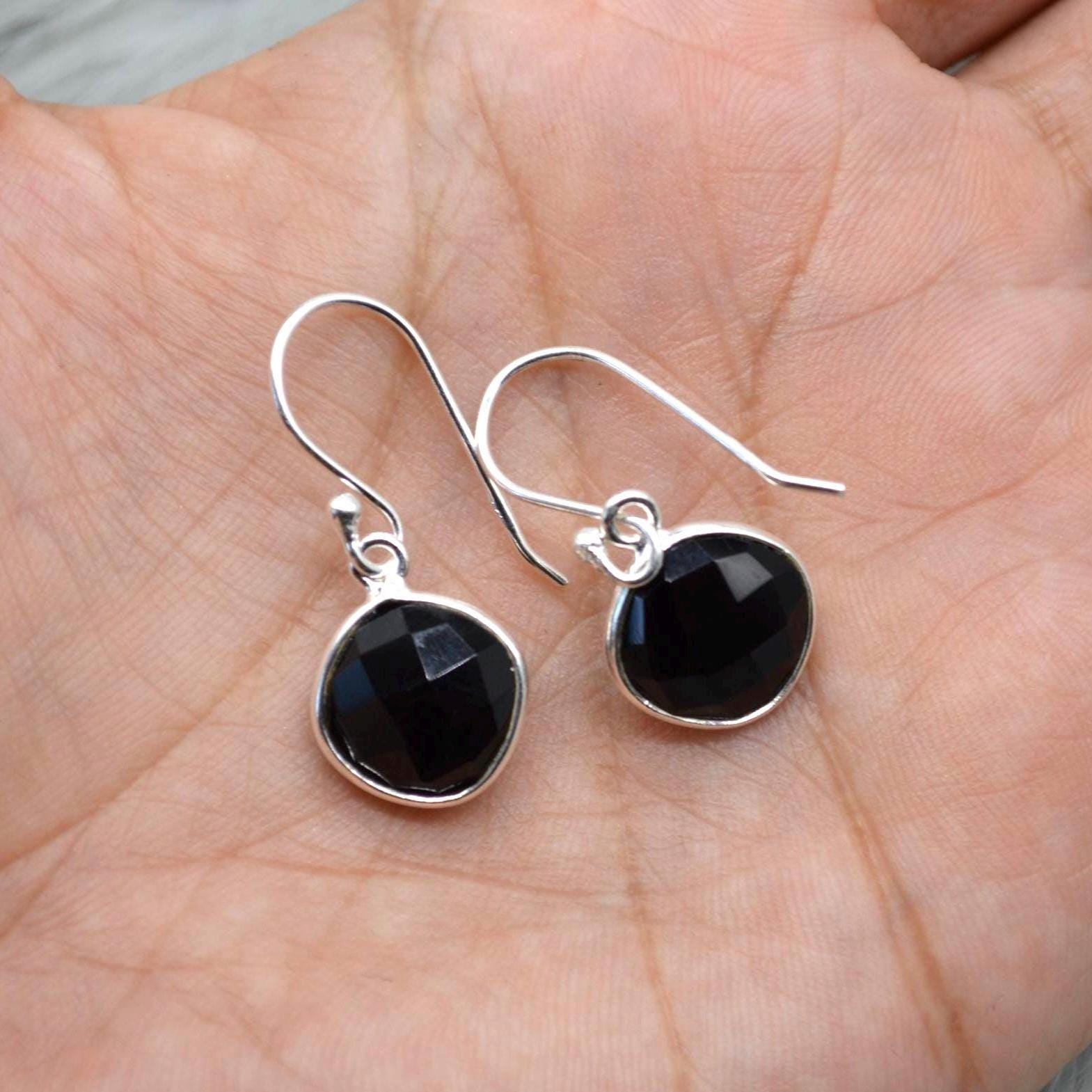 Black Onyx Earrings: Silver or Gold, Dangle Drop, Gemstone Statement Jewelry, Boho