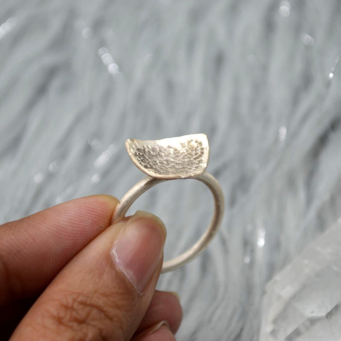 Sterling Silver Hammered Statement Ring: Size R 1/2, Chunky Geometric Triangle Ring