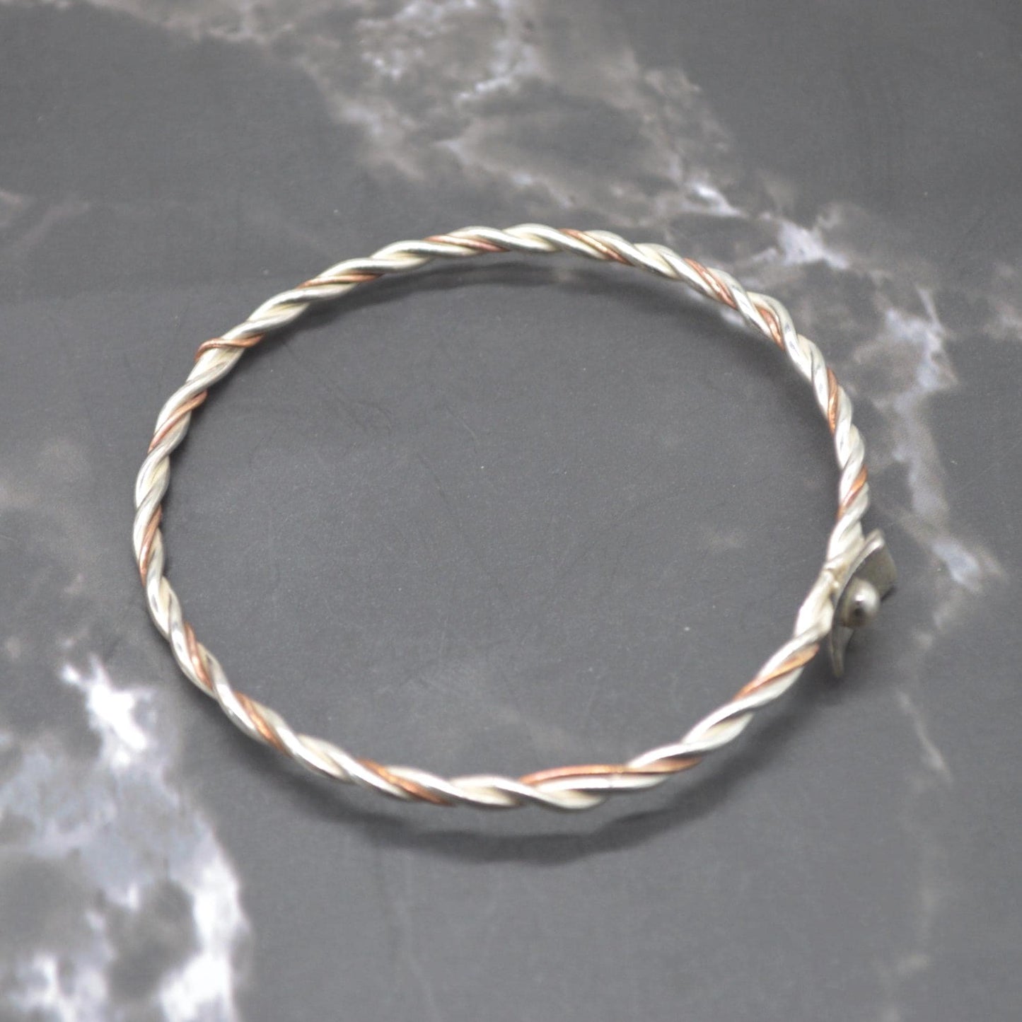 Sterling Silver, Copper Twisted Bangle: 6.5cm, Handmade Mixed Metal Bracelet, Boho Statement Bangle