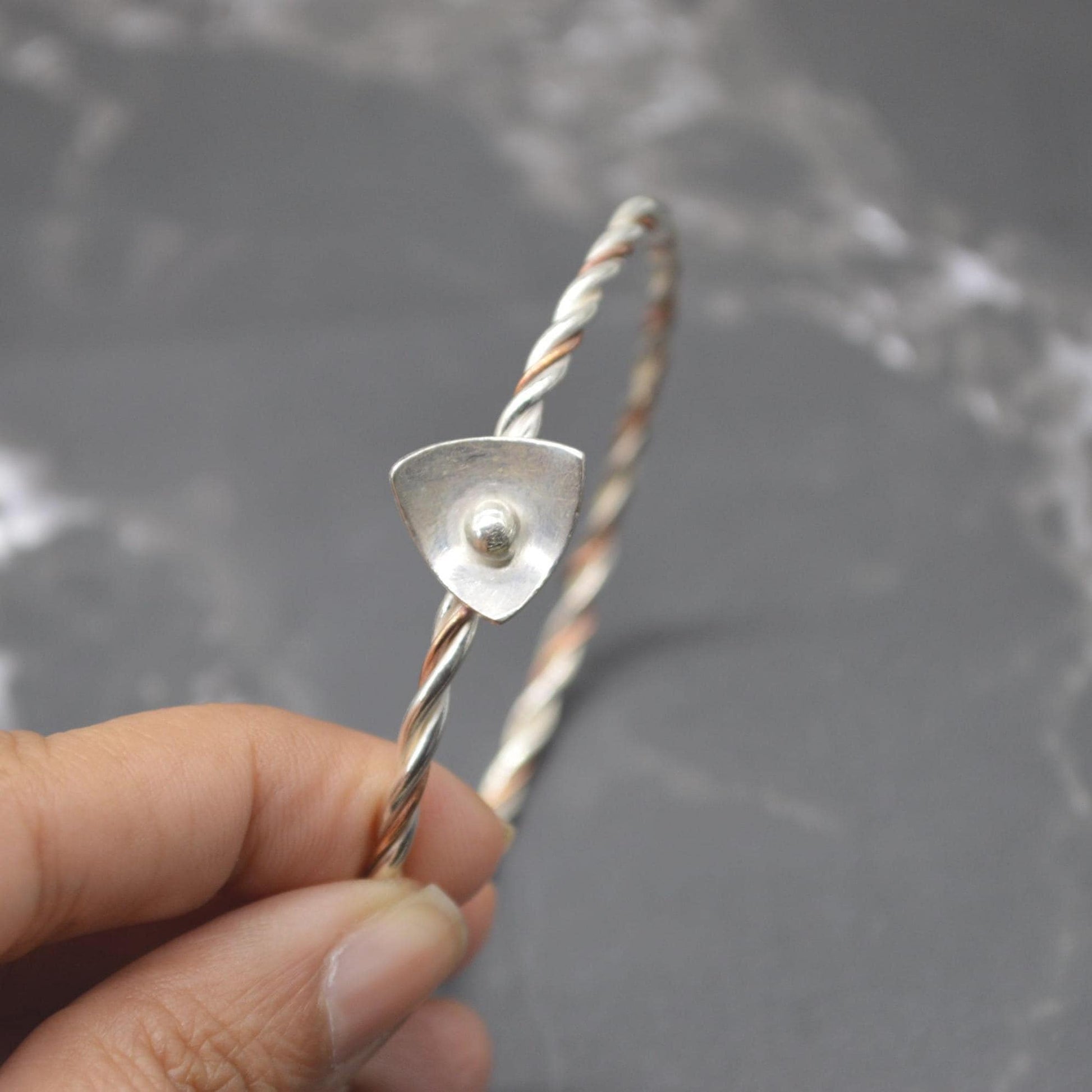 Sterling Silver, Copper Twisted Bangle: 6.5cm, Handmade Mixed Metal Bracelet, Boho Statement Bangle